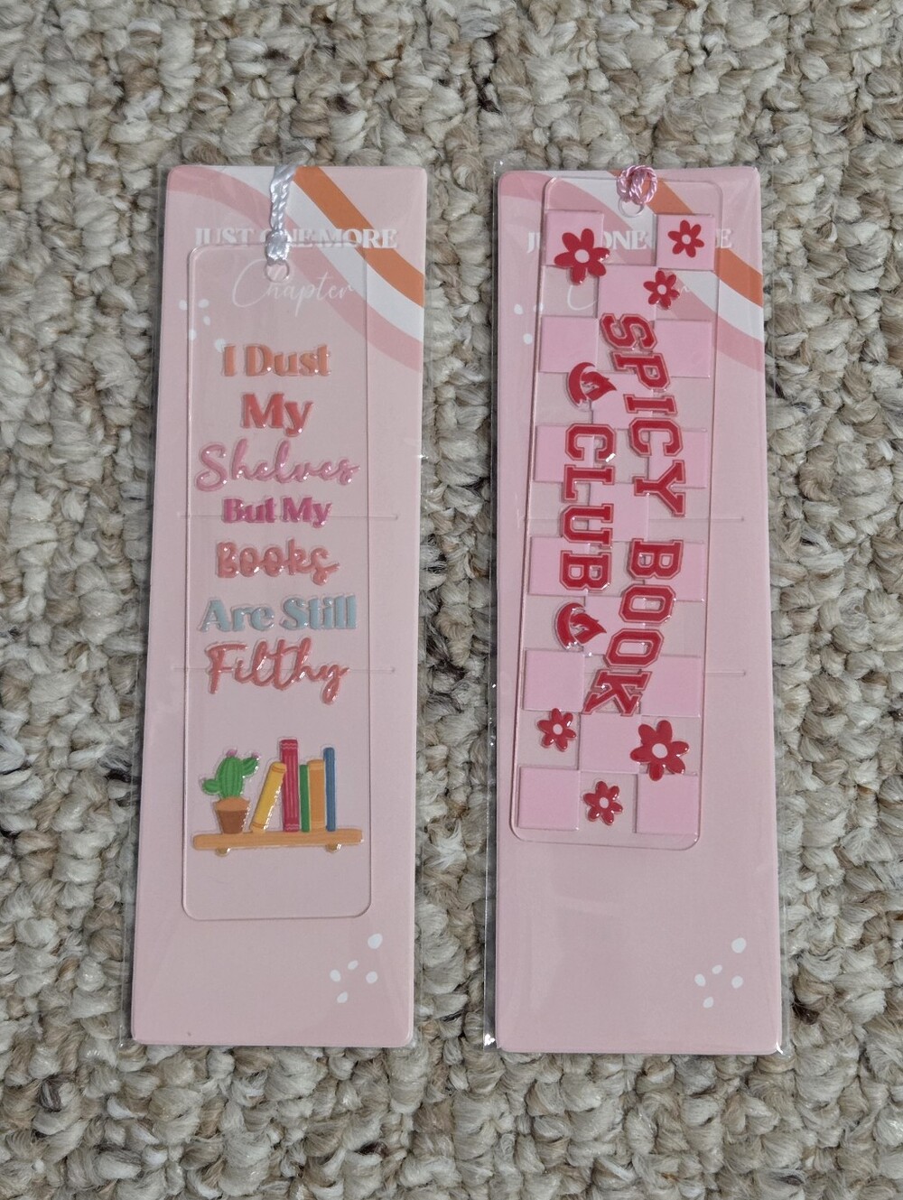 Hand Crafted Pink Literary Bookmark Duo with Red Accents